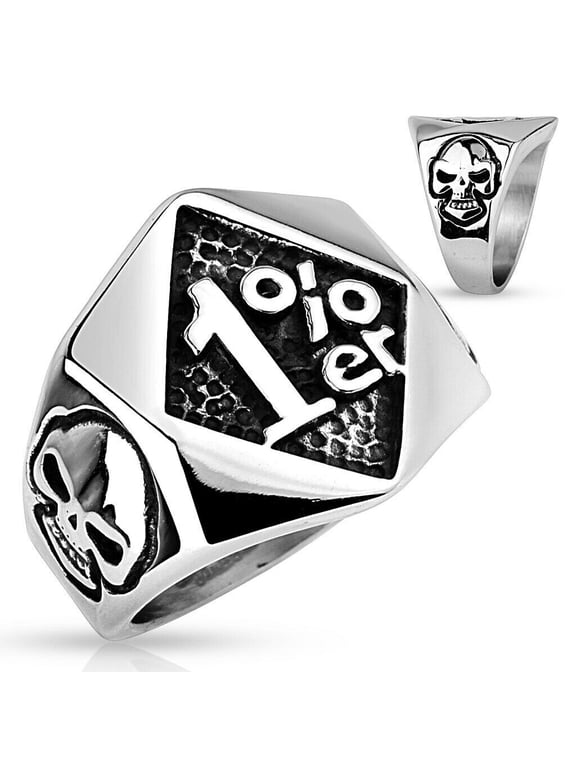 Stainless Steel Biker Skull Ring - Stainless Steel 1% er Skull on 2 Sides Ring by MDream Size 11