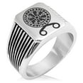 thumbnail image 1 of Tioneer Stainless Steel Binding Vegvisir Troll Cross Runic Viking Needle Stripe Pattern Biker Style Polished Ring, 1 of 1
