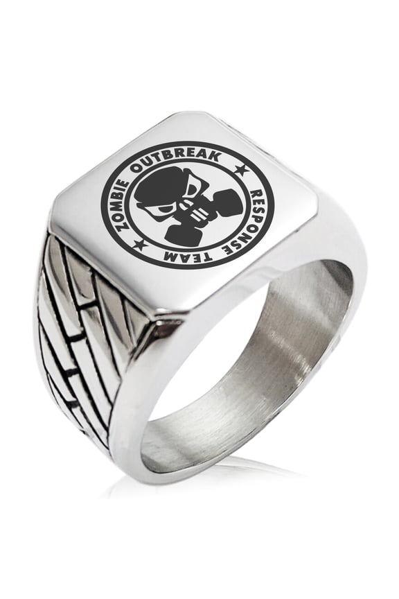 Stainless Steel Bio Zombie Outbreak Response Team Geometric Pattern Biker Style Polished Ring