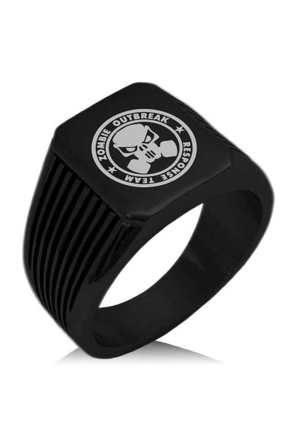 Stainless Steel Bio Zombie Outbreak Response Team Needle Stripe Pattern Biker Style Polished Ring