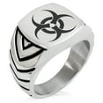 thumbnail image 1 of Tioneer Stainless Steel Biohazard Chevron Pattern Biker Style Polished Ring, 1 of 1