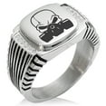 thumbnail image 1 of Stainless Steel Biohazard Death Skull CZ Ribbed Needle Stripe Pattern Biker Style Polished Ring, 1 of 1