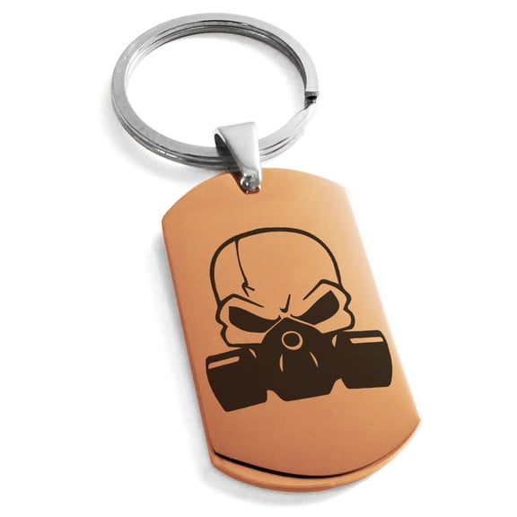 Stainless Steel Biohazard Death Skull Engraved Dog Tag Keychain Keyring