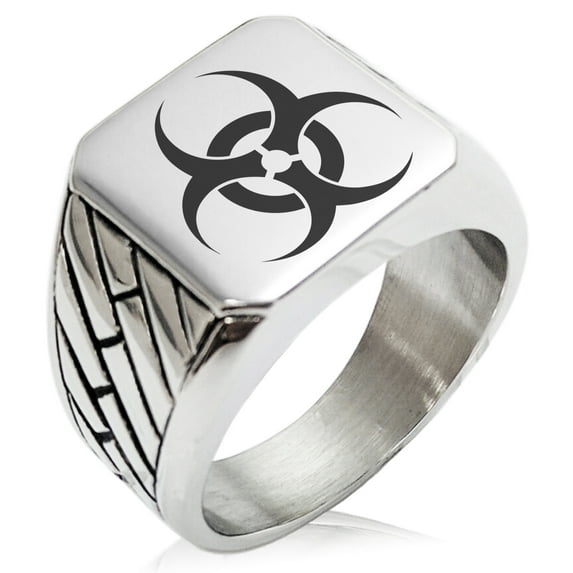 Stainless Steel Biohazard Geometric Pattern Biker Style Polished Ring