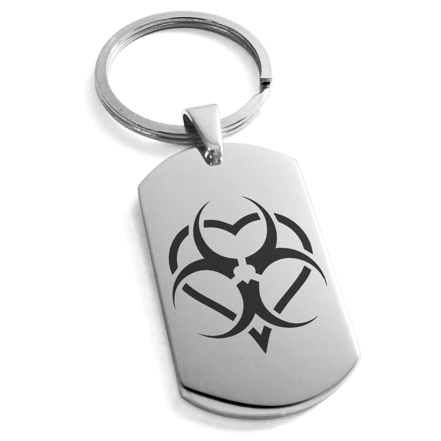 Stainless Steel Biohazard Love Heart Engraved Dog Tag Keychain Keyring ...