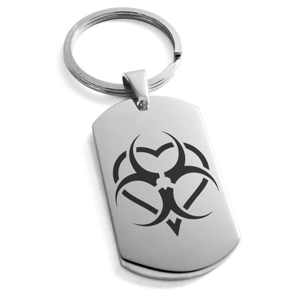 Stainless Steel Biohazard Love Heart Engraved Dog Tag Keychain Keyring
