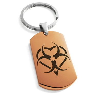 Tioneer Stainless Steel Biohazard Love Heart Engraved Dog Tag Keychain Keyring