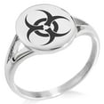 thumbnail image 1 of Stainless Steel Biohazard Minimalist Oval Top Polished Statement Signet Ring, 1 of 1