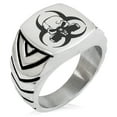 thumbnail image 1 of Stainless Steel Biohazard Skull Chevron Pattern Biker Style Polished Ring, 1 of 1