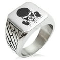 thumbnail image 1 of Stainless Steel Biohazard Skull Gas Mask Geometric Pattern Biker Style Polished Ring, 1 of 1