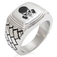 thumbnail image 1 of Tioneer Stainless Steel Biohazard Skull Gas Mask Geometric Pattern Step-Down Biker Style Polished Ring, 1 of 1