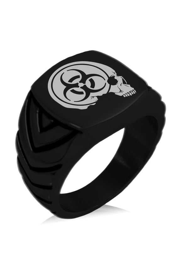 Stainless Steel Biohazard Skull Zombie Chevron Pattern Biker Style Polished Ring