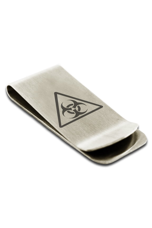 Stainless Steel Biohazard Triangle Engraved Money Clip Credit Card Holder