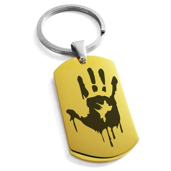 Tioneer Tioneer Stainless Steel Biohazard Zombie Hand Mark Engraved Dog Tag Keychain Keyring