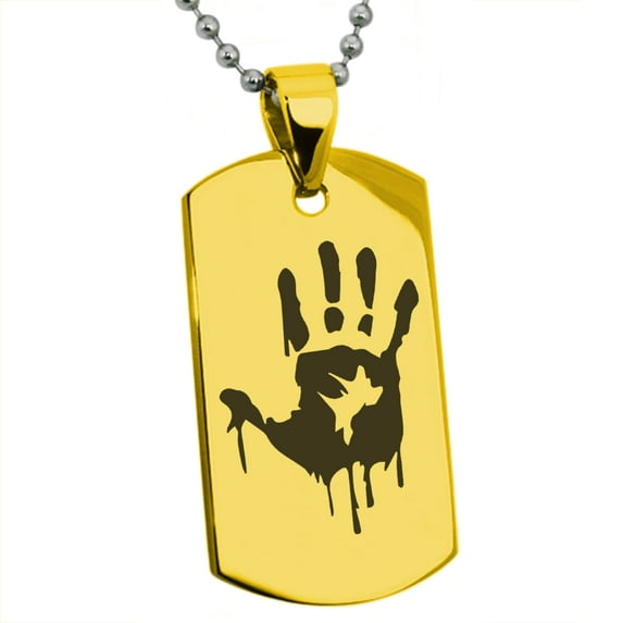 Tioneer Stainless Steel Biohazard Zombie Hand Mark Engraved Dog Tag Pendant Necklace