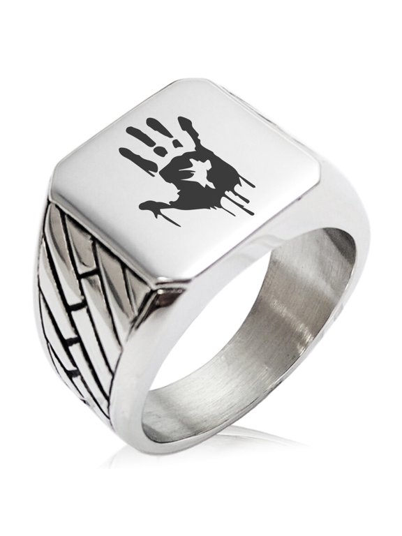 Stainless Steel Biohazard Zombie Hand Mark Geometric Pattern Biker Style Polished Ring
