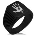 thumbnail image 1 of Stainless Steel Biohazard Zombie Hand Mark Needle Stripe Pattern Biker Style Polished Ring, 1 of 1