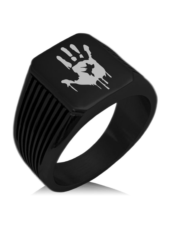 Stainless Steel Biohazard Zombie Hand Mark Needle Stripe Pattern Biker Style Polished Ring
