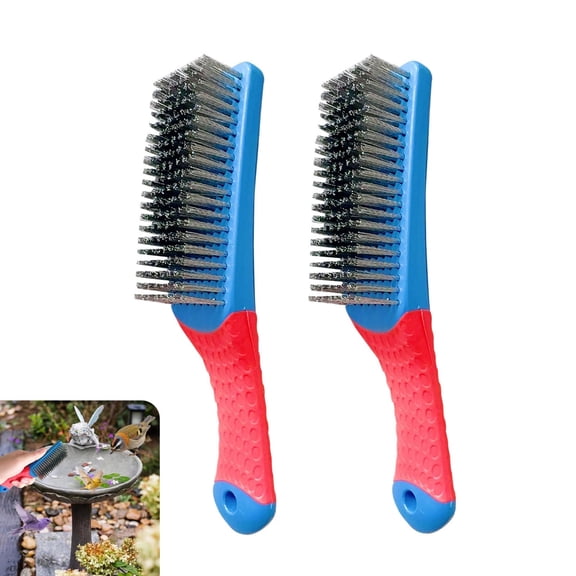 Stainless Steel Bird Bath Cleaning Brushes - 2 Pack Hard Bristle Rust Stain Remover for Bird Feeders, Outdoor, and Garden Use - Ergonomic Handle for Efficient Cleaning, Safe for Birds,Multicolor