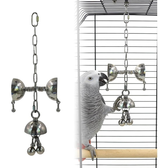 Stainless Steel Bird Bell Toy, Hanging Interactive Chew, for Large Parrots, Cockatoo, Macaw