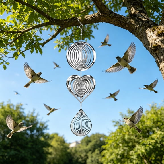 Stainless Steel Bird Deterrents for Outside Patio, Reflective Bird Scare Devices Wind Spinners, Keep Birds Away House Yard Window 1Pcs