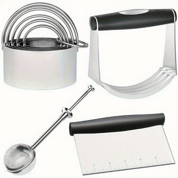 Stainless Steel Biscuit Cutter Kit, Biscuit Cutter Kit, Food Contact Safety Baking Mold Kit with Non-slip Handle, Dough Scraper, Flour Sieve and Dough Mixer for Perfect Cookies and Pastries