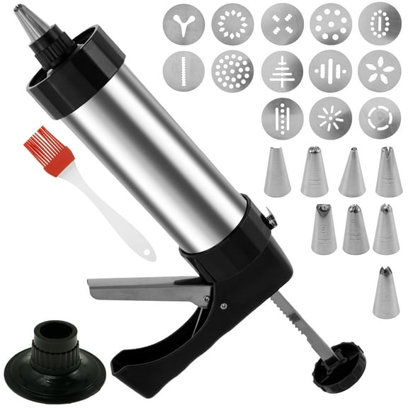 Stainless Steel Biscuit Maker Set Reusable Rust Proof Biscuit Maker Machine Multipurpose Spritz Cookie Press Set With Ergonomic Handle for Biscuit Cake Cookie