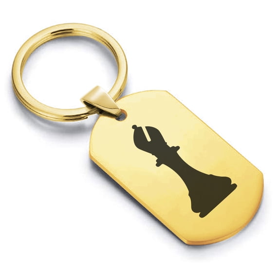 Stainless Steel Bishop Chess Piece Dog Tag Keychain Circle Ring