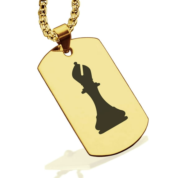 Stainless Steel Bishop Chess Piece Dog Tag Pendant Necklace