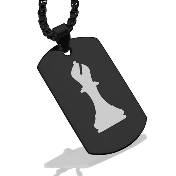 Stainless Steel Bishop Chess Piece Dog Tag Pendant Necklace