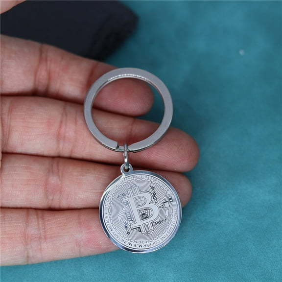Stainless Steel Bitcoin Pendant Keychain Gold Color Medal Symbol Key Chains Men Women Collection Jewelry Gift