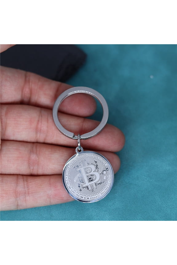 Stainless Steel Bitcoin Pendant Keychain Gold Color Medal Symbol Key Chains Men Women Collection Jewelry Gift