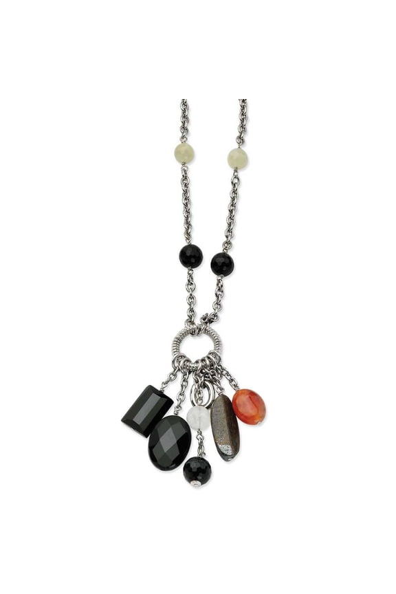 Stainless Steel Black Agate 26 With 2inch ext. Necklace - 26 Inch