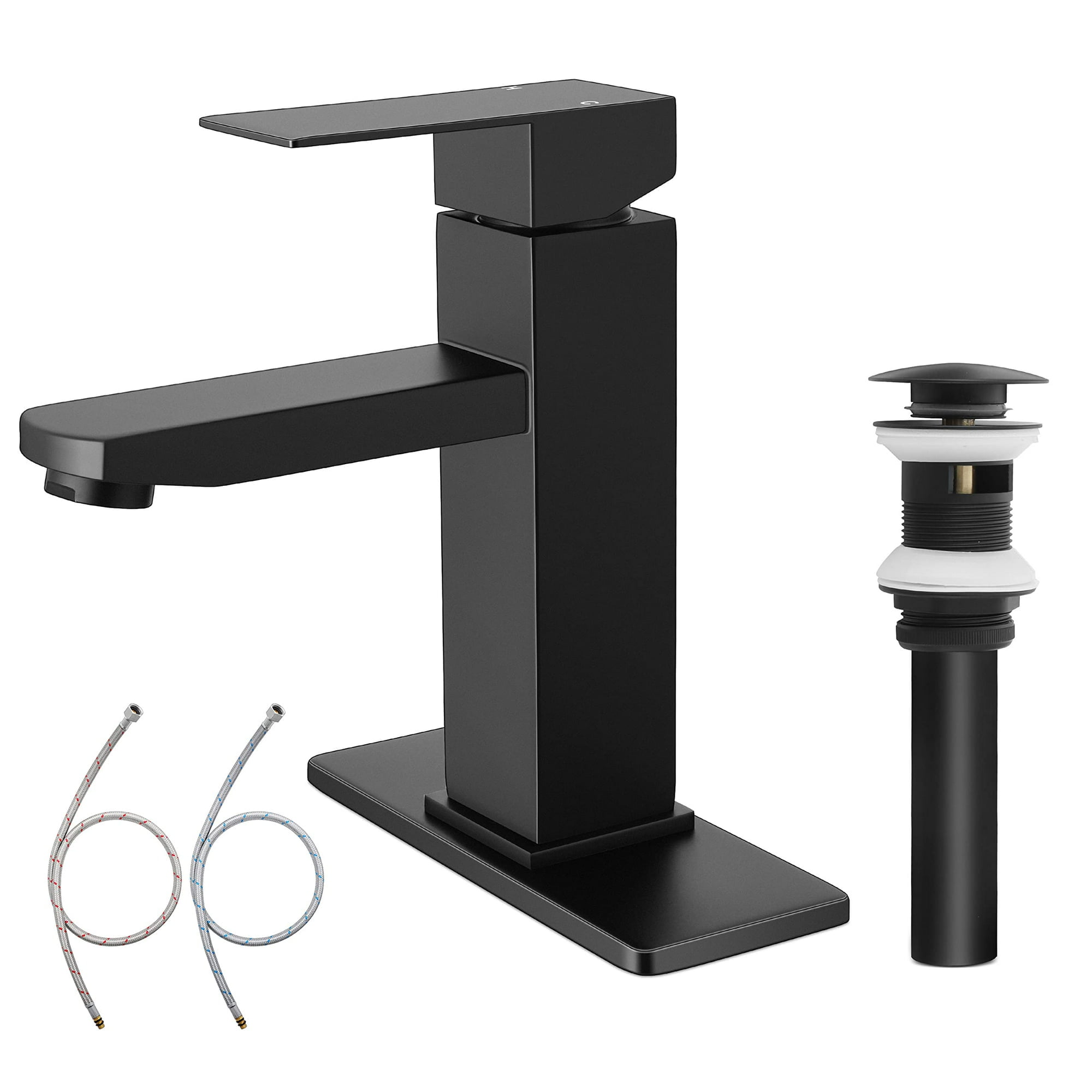 Matte Black Stainless Steel Single Handle Bathroom Faucet with Pop Up Drain