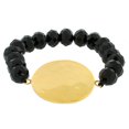thumbnail image 1 of Stainless Steel Black Beads Round Hammered Finish Yellow Gold-Tone Beaded Stretch Bracelet, 1 of 2