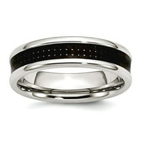 Stainless Steel Black Carbon Fiber 6mm Polished Band Ring Size 7.5 Ring for Women and Men