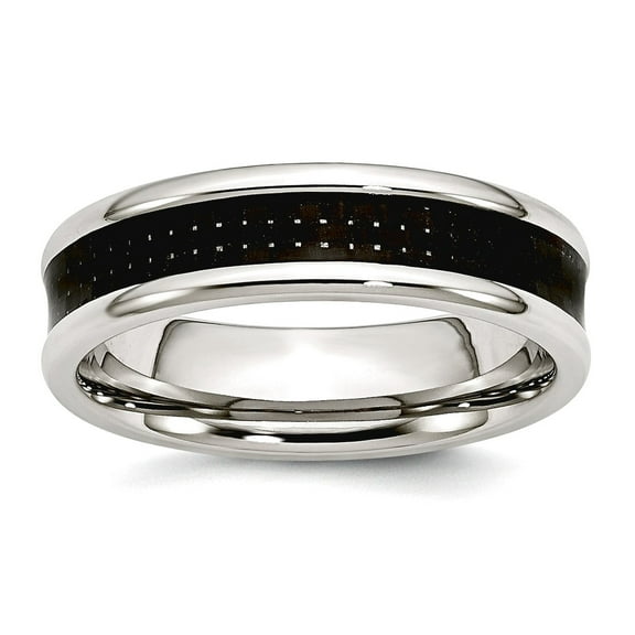 Stainless Steel Black Carbon Fiber 6mm Polished Band Ring Size 7.5 Ring for Women and Men