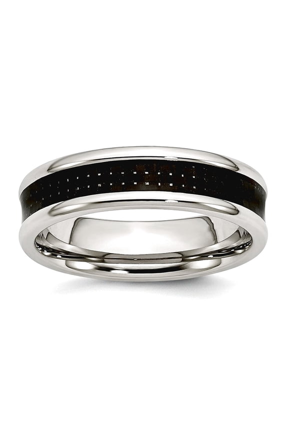 Stainless Steel Black Carbon Fiber 6mm Polished Band Ring Size 8 Ring for Women and Men