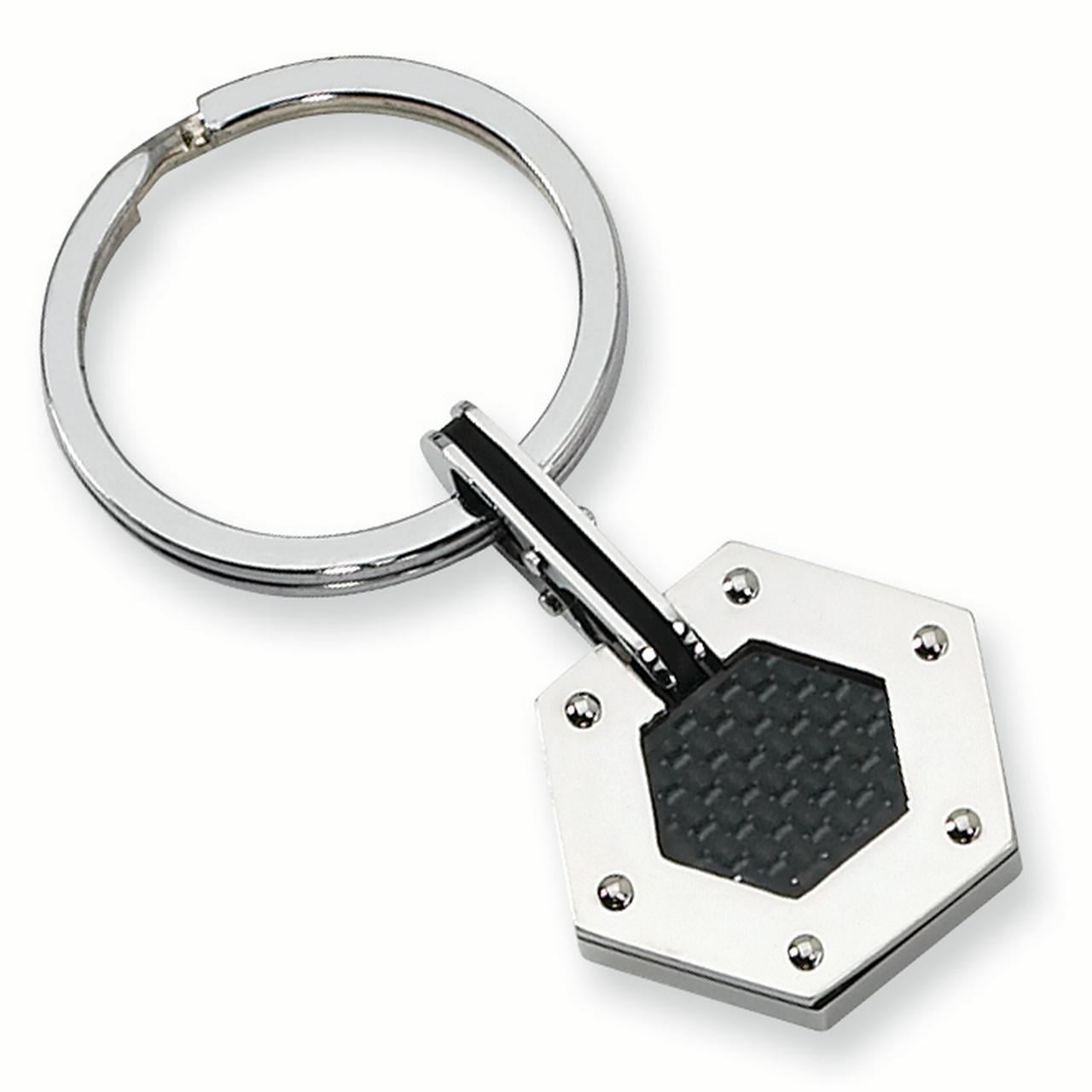 Stainless Steel Black Carbon Fiber Hexagon Key Ring