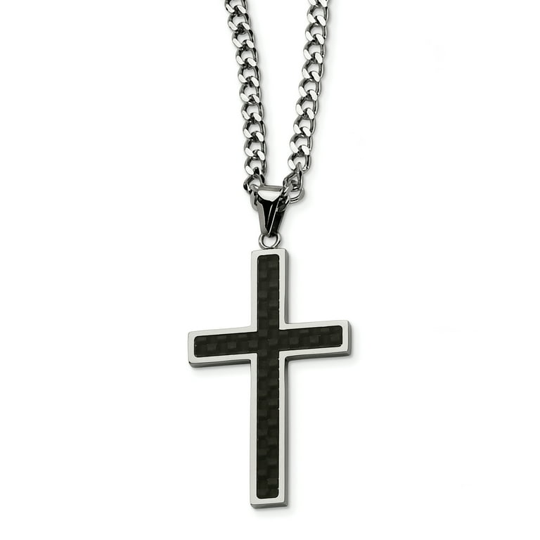 Stainless Steel Black Carbon Fiber Inlay Cross 24 Stainless Steel Black Carbon Fiber Inlay Cross 24