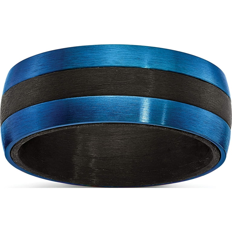 Black Carbon Fiber with Brushed Blue IP-plated Stainless Steel 8mm Band Black Carbon Fiber with Brushed Blue IP-plated Stainless Steel 8mm Band