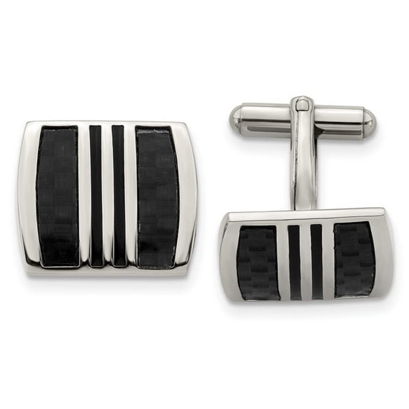 Stainless Steel Polished w/ Black Carbon Fiber Inlay & Enamel Cuff Links