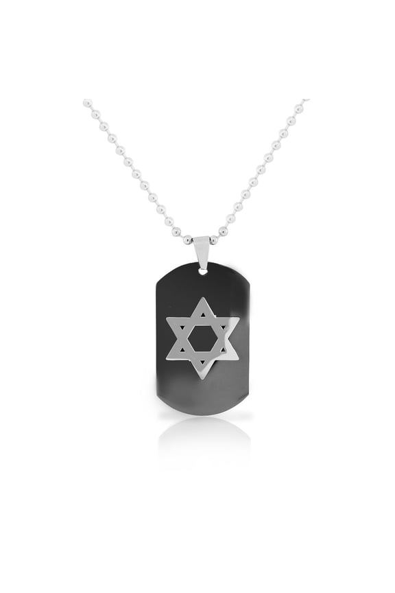 Stainless Steel Black Coating Dog Tag Star of David Mens Pendant Necklace