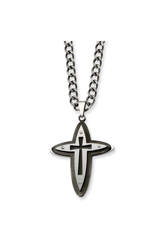 Stainless Steel Black Color IP-plated Cross Necklace 22 Inch - Measures 42mm Wide