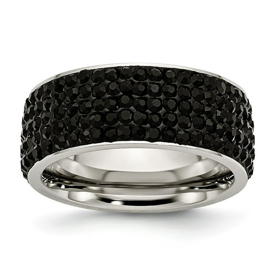 Stainless Steel Black Crystal 9mm Eternity Ring - Size 8