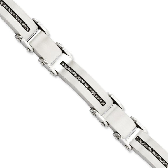 Stainless Steel Black Diamonds Brushed 8.5inch Bracelet - .50 dwt - Measures 12mm Wide