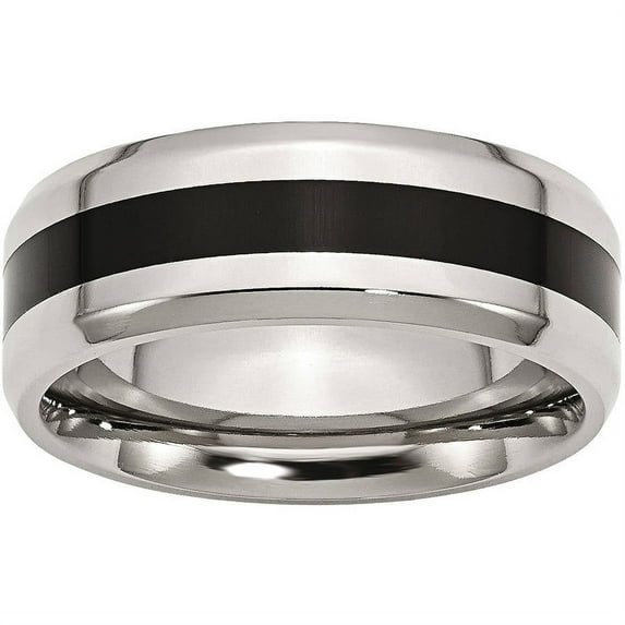 Stainless Steel Black Enamel 8mm Polished Beveled Edge Band, Available in Multiple Sizes