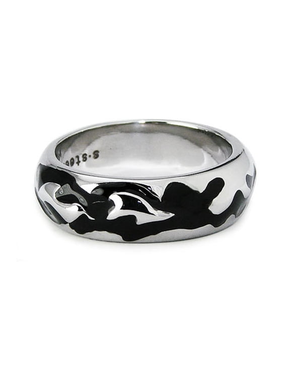 Stainless Steel Black Enamel Biker Style Ring