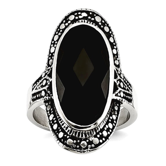 Stainless Steel Black Glass Oxidized Ring Size 9 Ring for Women