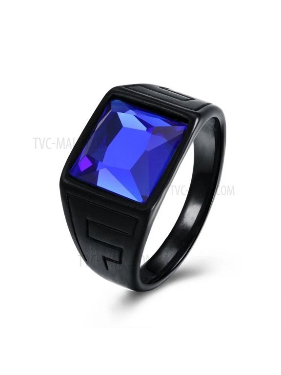 Stainless Steel Black Gun Ring Mens Blue Black Stone B568